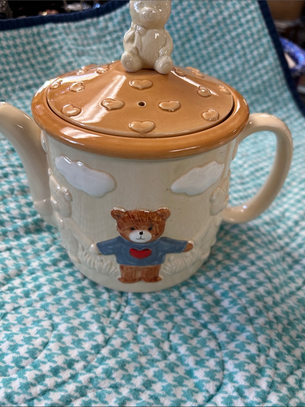 Enesco Cream and Tan Teddy Bear Ceramic Teapot